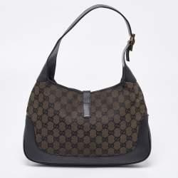 Pre Owned Gucci Black GG Canvas and Leather Jackie O Hobo
