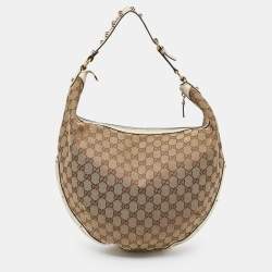 Pre Owned Gucci Beige/Off White GG Canvas and Leather Hobo