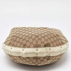 Pre Owned Gucci Beige/Off White GG Canvas and Leather Hobo