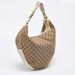 Pre Owned Gucci Beige/Off White GG Canvas and Leather Hobo
