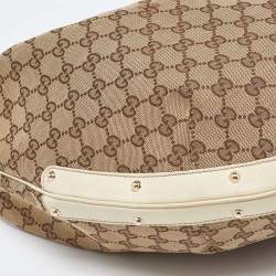 Pre Owned Gucci Beige/Off White GG Canvas and Leather Hobo