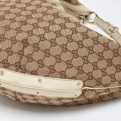 Pre Owned Gucci Beige/Off White GG Canvas and Leather Hobo