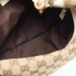 Pre Owned Gucci Beige/Off White GG Canvas and Leather Hobo