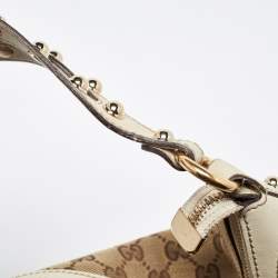 Pre Owned Gucci Beige/Off White GG Canvas and Leather Hobo
