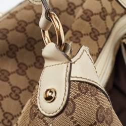 Pre Owned Gucci Beige/Off White GG Canvas and Leather Hobo