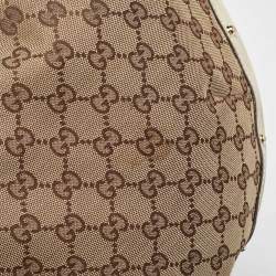 Pre Owned Gucci Beige/Off White GG Canvas and Leather Hobo