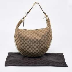 Pre Owned Gucci Beige/Off White GG Canvas and Leather Hobo