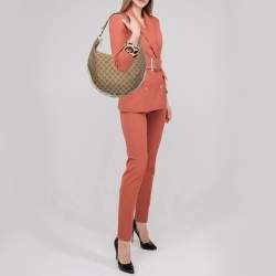 Pre Owned Gucci Beige/Off White GG Canvas and Leather Hobo