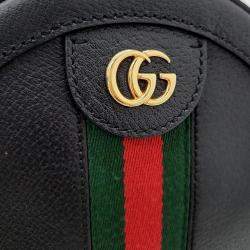 مملوكة مسبقًا Gucci Black  Leather Mini Ophidia Round Shoulder Bag