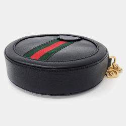 مملوكة مسبقًا Gucci Black  Leather Mini Ophidia Round Shoulder Bag