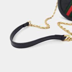 مملوكة مسبقًا Gucci Black  Leather Mini Ophidia Round Shoulder Bag