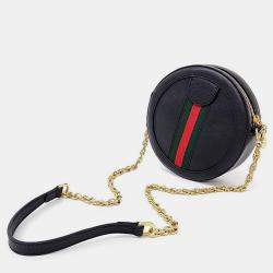 مملوكة مسبقًا Gucci Black  Leather Mini Ophidia Round Shoulder Bag