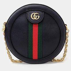 مملوكة مسبقًا Gucci Black  Leather Mini Ophidia Round Shoulder Bag
