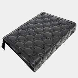 Pre Owned Gucci Black Leather GG Clutch 