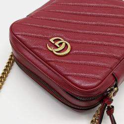 Gucci Burgundy Leather Marmont Chain Crossbody Bag 