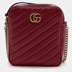 Gucci Burgundy Leather Marmont Chain Crossbody Bag 