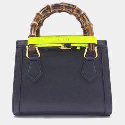 Pre Owned Gucci Black Leather Mini Diana Bamboo Top Handle Bag