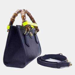 Pre Owned Gucci Black Leather Mini Diana Bamboo Top Handle Bag