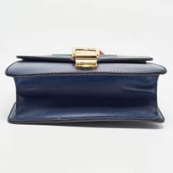 Pre Owned Gucci Blue Leather Mini Web Chain Sylvie Crossbody Bag
