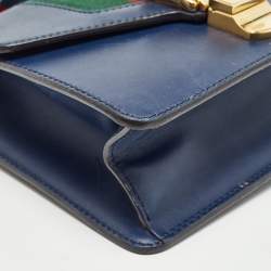 Pre Owned Gucci Blue Leather Mini Web Chain Sylvie Crossbody Bag