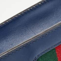 Pre Owned Gucci Blue Leather Mini Web Chain Sylvie Crossbody Bag