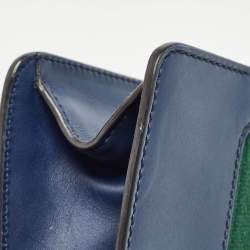 Pre Owned Gucci Blue Leather Mini Web Chain Sylvie Crossbody Bag