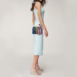 Pre Owned Gucci Blue Leather Mini Web Chain Sylvie Crossbody Bag