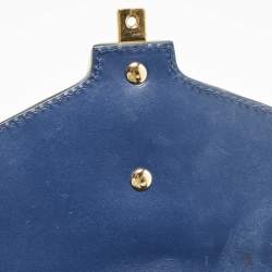 Pre Owned Gucci Blue Leather Mini Web Chain Sylvie Crossbody Bag
