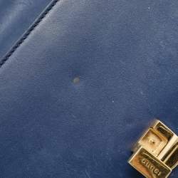 Pre Owned Gucci Blue Leather Mini Web Chain Sylvie Crossbody Bag