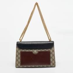 Pre Owned Gucci Beige/Black GG Supreme Canvas and Leather Medium Padlock Shoulder Bag