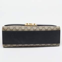 Pre Owned Gucci Beige/Black GG Supreme Canvas and Leather Medium Padlock Shoulder Bag