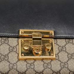 Pre Owned Gucci Beige/Black GG Supreme Canvas and Leather Medium Padlock Shoulder Bag