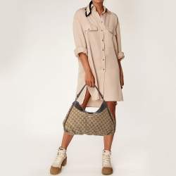 Pre Owned Gucci Beige/Black GG Canvas and Leather Abbey D-Ring Hobo