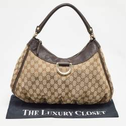 Pre Owned Gucci Beige/Black GG Canvas and Leather Abbey D-Ring Hobo