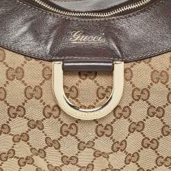 Pre Owned Gucci Beige/Black GG Canvas and Leather Abbey D-Ring Hobo