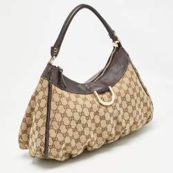 Pre Owned Gucci Beige/Black GG Canvas and Leather Abbey D-Ring Hobo