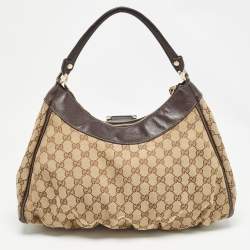 Pre Owned Gucci Beige/Black GG Canvas and Leather Abbey D-Ring Hobo