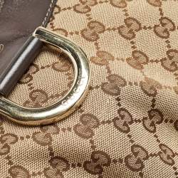 Pre Owned Gucci Beige/Black GG Canvas and Leather Abbey D-Ring Hobo