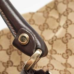 Pre Owned Gucci Beige/Black GG Canvas and Leather Abbey D-Ring Hobo