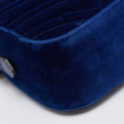 Pre Owned Gucci Blue Matelassé Velvet Leather Small GG Marmont Camera Bag