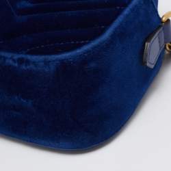 Pre Owned Gucci Blue Matelassé Velvet Leather Small GG Marmont Camera Bag
