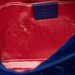 Pre Owned Gucci Blue Matelassé Velvet Leather Small GG Marmont Camera Bag