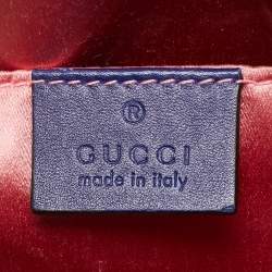 Pre Owned Gucci Blue Matelassé Velvet Leather Small GG Marmont Camera Bag