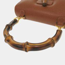 Gucci Brown Leather Bamboo 1947 Top Handle Bag