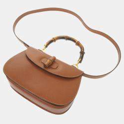 Gucci Brown Leather Bamboo 1947 Top Handle Bag