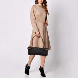 Pre Owned Gucci Dark Brown GG Canvas and Leather East West Horsebit Tote