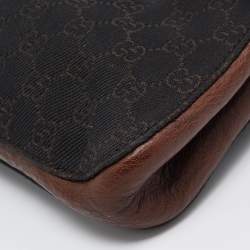 Pre Owned Gucci Dark Brown GG Canvas and Leather East West Horsebit Tote