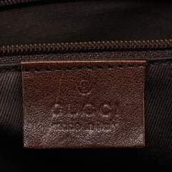 Pre Owned Gucci Dark Brown GG Canvas and Leather East West Horsebit Tote