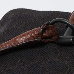 Pre Owned Gucci Dark Brown GG Canvas and Leather East West Horsebit Tote