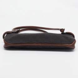 Pre Owned Gucci Dark Brown GG Canvas and Leather East West Horsebit Tote